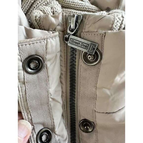 Street One Puffer Quilted Vest Tan Beige Size 6/8 Full Zip Buttons Turtle Neck - Picture 11 of 16